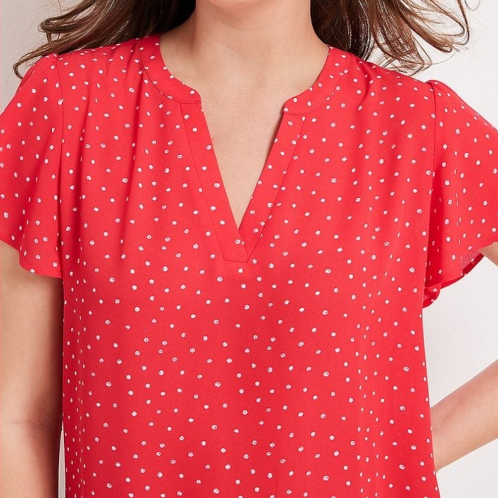 Maurices Atwood Flutter Sleeve Red and White Polka Dot Blouse